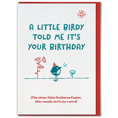 Image of Brainbox Candy Rude Birthday Card &#039;A Little Birdy Told Me&#039; Cheeky Cards For Him Her Funny Humour Men Women Friends Mates