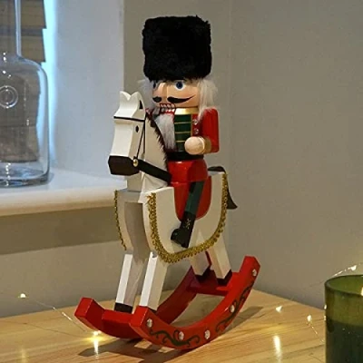 Image of Marco Paul 33cm Cavalry Nutcracker Soldier Statue Hand painted Christmas Decor Ornaments For Decorations Indoor Xmas Large Wooden Toy