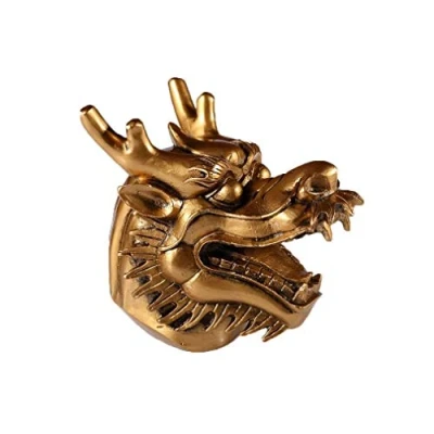 Image of lachineuse Chinese Dragon Head Figurine Statue 13.5 x 15 11 cm Symbol of Power, Strength &amp; Longevity Asian Decoration for Office, Home Gold Color