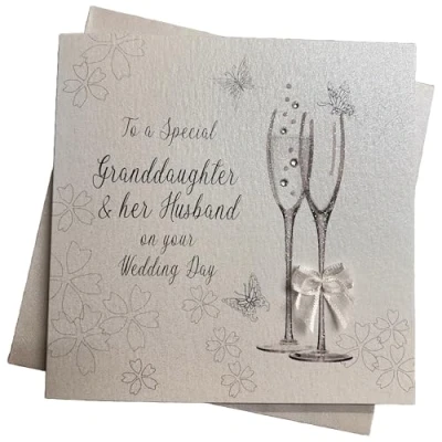 Image of WHITE COTTON CARDS To a Special Granddaughter &amp; her Husband, Handmade Wedding Day Card, Code BD82