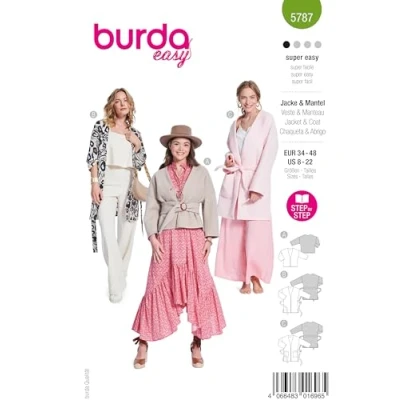 Image of Burda Easy Sewing Pattern Ladies Kimono Jacket &amp; Coat Sizes 8 20