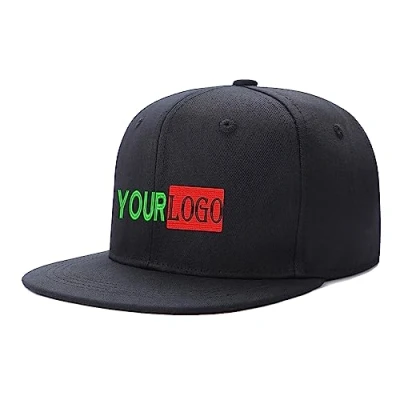 Image of Custom Logo &amp; Text Snapback Hat/Cap Embroidered Front Hip Hop Flat Bill HAt Personalized Brim Hats Black