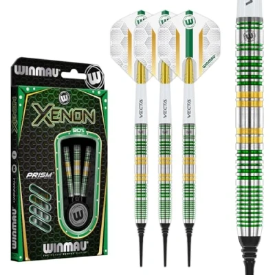 Image of WINMAU Darts Xenon 18g Barrel / 20g Full Weight Soft Tip 90% Professional Tungsten Set with Dart Flights and Shafts (Stems)