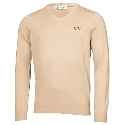 Image of Calvin Klein Mens V Neck Tour Golf Sweater Latte XXXXL