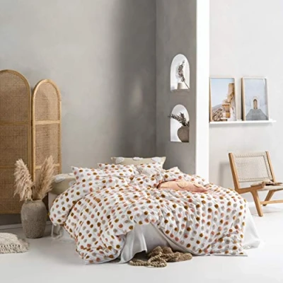 Image of Linen House Haze Duvet Cover Set, Pink/Sand, King