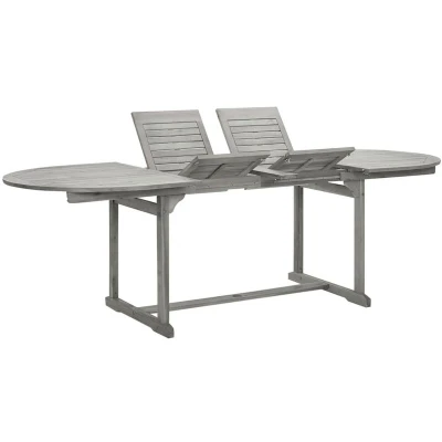 Image of vidaXL Acacia Wood Garden Dining Table Rectangular Extendable Outdoor with Umbrella Hole Grey Finish Patio Furniture