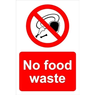 Image of No food waste prohibition sign Self adhesive sticker (300mm x 200mm)