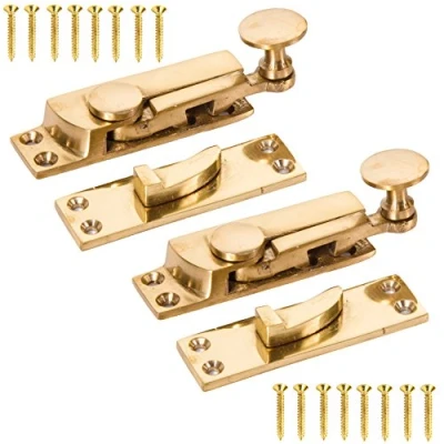 Image of 2X Solid Brass Sash Window Lever Arm Fasteners Slide Locking Wood Frame Latches