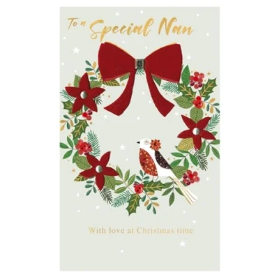 Image of to A Special Nan Felt Tastic Robin Wreath Hand Finished Christmas Greeting Card XFTS066