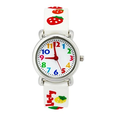 Image of ele ELEOPTION Children&#039;s Watch Waterproof 3D Cute Cartoon Round Dial Silicone Rubber Band Quartz Wristwatch Xmas Gift for Little Girls Boy Kids Children Environmental Friendly Strawberry, White