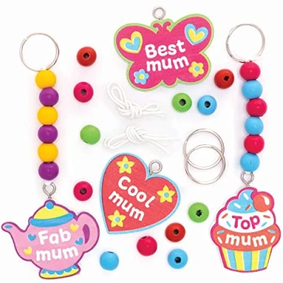 Image of Baker Ross Mother&#039;s Day Wooden Keyring Kits Pack of 4, Wood Crafts for Children (FC436)