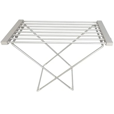 Image of MYLEK Heated Electric Clothes Airer Dryer Rack Foldable, 130W Portable Indoor Free Standing Deluxe Eco Dry Energy Efficient, Low Aluminium, Silver