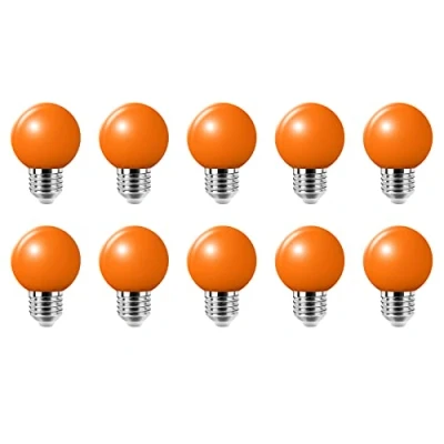 Image of 10 Pack of E27 g45 2w Screw Cap Coloured Light Bulbs Lamps for Outdoor and Indoor,Orange