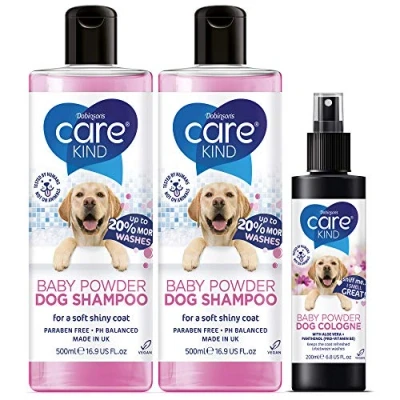 Image of CAREKIND baby Powder dog Shampoo 500ml and 200ml Cologne professional grooming for smelly dogs with fresh scent, best puppy conditioner (2x &amp;1x Cologne)