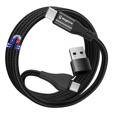 Image of Magtame USB C Cable, Magnetic A/C to Cable 1M, Coiled Braided Nylon Cord, Type Fast Charging Compatible for Smartphone, Samsung Galaxy and other Device