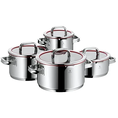 Image of WMF Function 4 Lid with Pouring Functions Hollow Handles Cromargan Pot Set, Silver, Piece