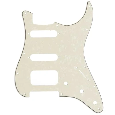 Image of Musiclily Pro 11 Hole Round Corner HSS Guitar Strat Pickguard for USA/Mexican Stratocaster Humbucking Open Pickup,4Ply Parchment Pearl