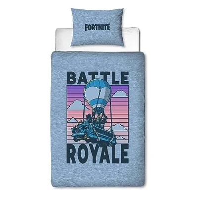 Image of Character World Fortnite Official Single Childs Duvet Cover Set Battle Royale Design Reversible 2 Sided Bedding Including Matching Pillow Case Bed Polycotton, Blue