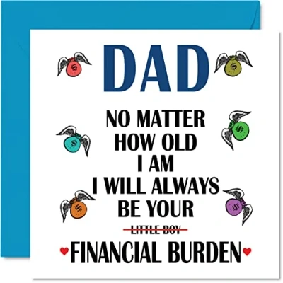 Image of Funny Birthday Cards for Dad Financial Burden Joke Happy Card from Son, Banter Father Gifts, 145mm x Father&#039;s Day Greeting Gift Daddy Papa