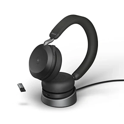 Image of Jabra Evolve2 75 Wireless PC Headset with Charging Dock and 8 Mic Technology Dual Foam Stereo Headphones Advanced Active Noise Cancellation, USB A Bluetooth Adapter MS Compatibility Black