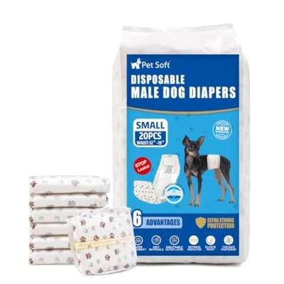 Image of Pet Soft Dog Nappies Male 20 Counts Disposable Wraps, Super Absorbent Puppy Diapers Incontinence Nappy Wraps with Wetness Indicator (S Count)