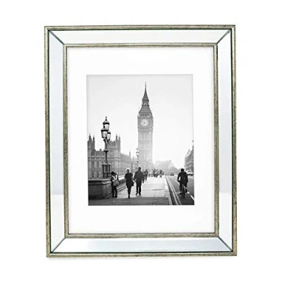 Image of Isaac Jacobs 11x14 (Matted 8x10) Silver Beveled Mirror Picture Frame Classic Mirrored w/Deep Slanted Angle Made for Wall Décor Display, Photo Gallery &amp; Art (11x14 8x10), Silver)