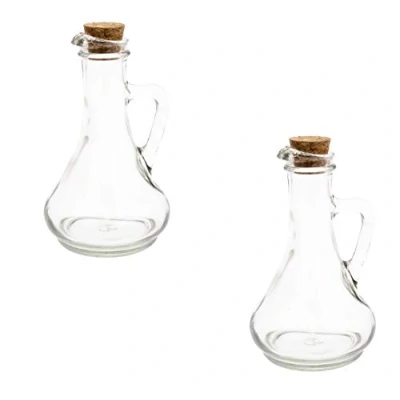 Image of Glass 300ml Oil Balsamic Vinegar Dressing Dispenser Bottle with Cork Stopper (Set of 2)