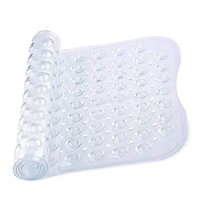 Image of MOONLIGHT20015 Shower Bath Mat Non Slip Anti Mould &amp; Mildew with Strong Suction Cups Grip and Drain Holes Soft Rubber Mats PVC Bathroom Machine Washable (70x38cm, Clear)