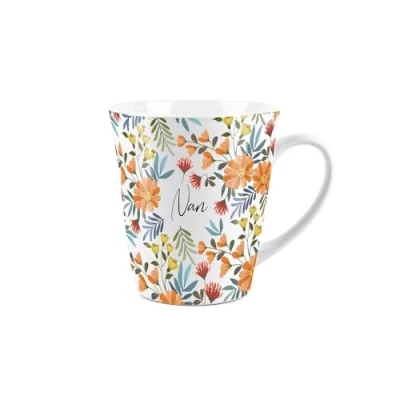 Image of Nan Gift Mug Orange Flowers Design Small Latte Ceramic White Tea/Coffee Present
