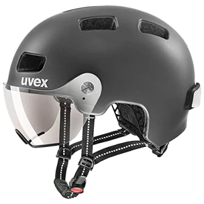 Image of uvex Rush Visor Lightweight City Bike Helmet for Men &amp; Women incl. LED Light Dark Silver Matt 55 58 cm