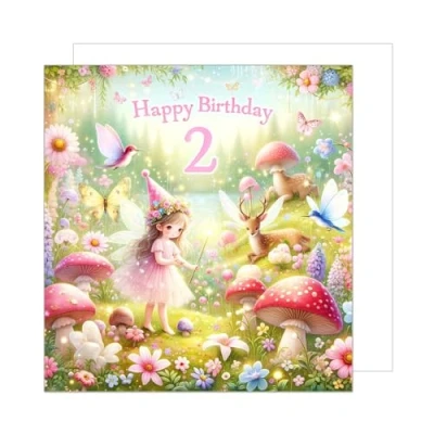 Image of Edition Seidel Premium Square 2nd Birthday Card with Envelope. Greeting Saying Happy For Her Girl Daughter Granddaughter Child Fairy Tale (GQ257 SW024)