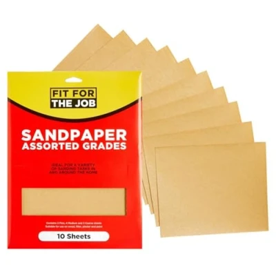 Image of Fit For The Job 10 Large A4 Size Sheets Sandpaper Assorted Grades Sanding Wood,Furniture,Metal,Plaster Home Improvement, Decorating &amp; More 3x Fine, 4x Medium, Coarse 11x9 inch (230x280mm)