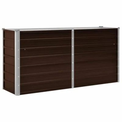 Image of vidaXL Brown Rectangular Garden Raised Bed 160x40x77cm Durable Galvanised Steel Outdoor Planter/Flower Box for Patio, Balcony