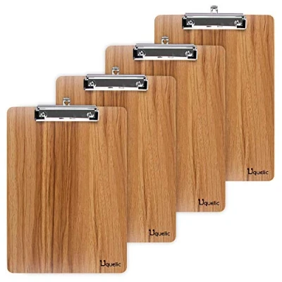 Image of Uquelic 4pcs A5 Durable Wooden Clipboards with Hanging Hole, Designed for Office Work Classroom Business Restaurant (Brown, A5)