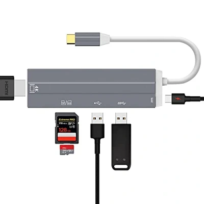 Image of USB Multiport Adapter and Data Hub Daffodil HUB05 6 in 1 to C, 4K HDMI Port, SD Card Reader Passthrough Fast Charge Transfer Compatible on Windows, MacOS, Android, Samsung DeX