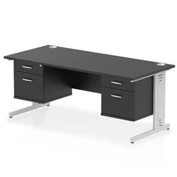 Image of Impulse 1800x800 Desk Black/Silver Cable Managed 2x2 Drawer Fixed Peds