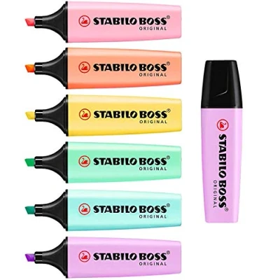Image of STABILO BOSS Original Pastel Highlighter Marker Pens Full Set of 6 + Lilac Haze