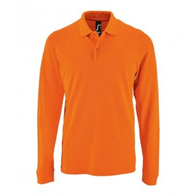 Image of SOLS Mens Perfect Long Sleeve Pique Polo Shirt (Orange) Cotton Size 2XL