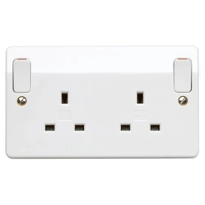 Image of MK Logic Plus K2746 WHI 13A Double Pole Switchsocket w/out rockers, 2 Gang