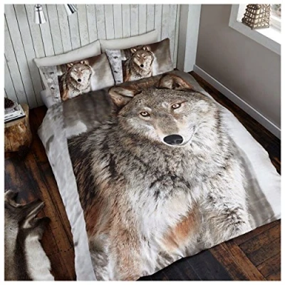 Image of GC GAVENO CAVAILIA 3D Animal Print Duvet Cover, Polycotton Bedding Sets, Wildlife Quilt Bed Covers, Wolf, King