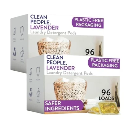Image of Clean People Laundry Washing Capsules Plant Based, Hypoallergenic Ultra Concentrated, Plastic Free, Recyclable Packaging, Stain Fighting Lavender, 192 Pack