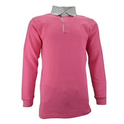 Image of Rugby Shirts For Men Long Sleeve Polo Classic Shirt/Top 220GSM 100% Cotton (Medium, Pink)