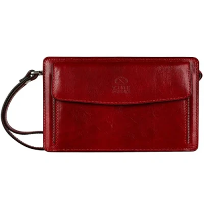 Image of Time Resistance Red Leather Clutch Purse for Men Handmade Men&#039;s Wrist Bag Italian Small Business Briefcase Everyday Items Organizer Handbag