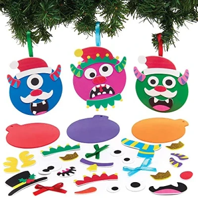 Image of Baker Ross FX368 Monster Christmas Bauble Decoration Kits Pack of 8, Kids Tree Decorations Craft Kit, Foam Arts and Crafts