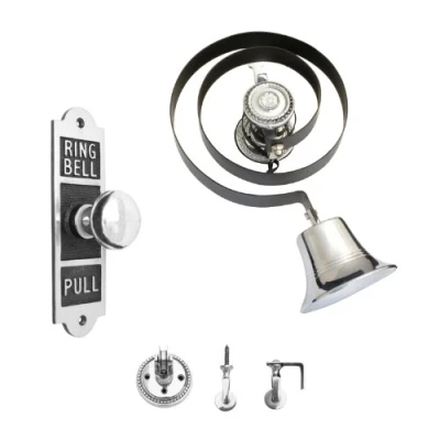 Image of House of Brass Traditional Butlers Bell &amp; Shaped Chrome/Black Pull With Nylon Cord