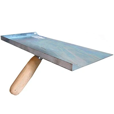 Image of Proper Tools Mortar Holder with Wooden Handle 150x300 mm Galvanized Steel for Pointing, Bricklaying, Jointing Hawk, Shovel, Pointing Plate, DIY