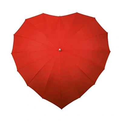 Image of Falcone Parapluie Droit Toile en Forme de Coeur Rouge Stick Umbrella, 80 cm, Red (Rouge)