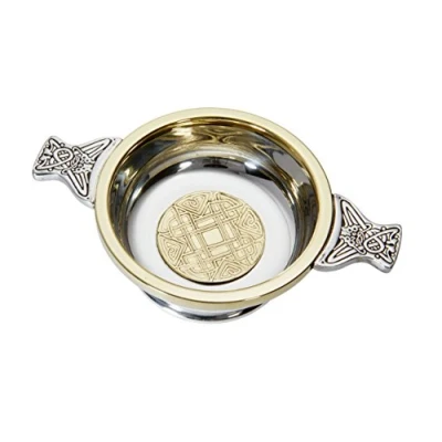Image of Wentworth Pewter Medium Celtic Gold and Brass Quaich Whisky Tasting Bowl Loving Cup Burns Night