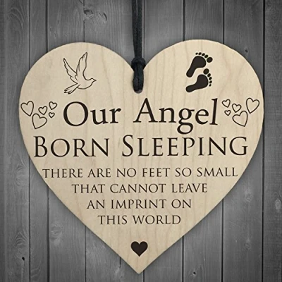 Image of RED OCEAN Our Angel Born Sleeping Wooden Hanging Heart Memorial Sign Love Heaven Plaque