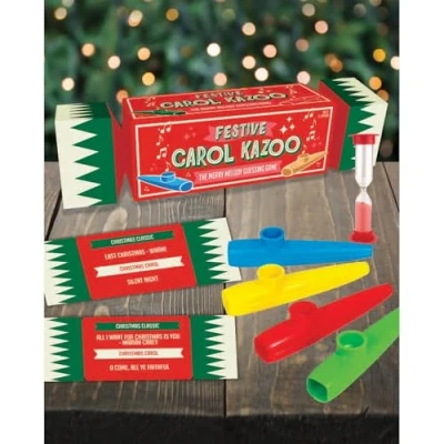 Image of Gift Republic Festive Carol Kazoo Game Fun Christmas Party for Family &amp; Friends, Includes 4 Kazoos Songs, Secret Santa Holiday Entertainment, Red